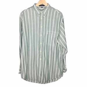 Cutter & Buck High Quality Green White Stripe Button Up Casual Shirt Sz M